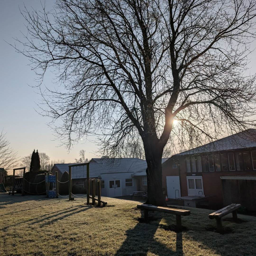 Blue skies and a frosty field at Rothersthorpe's large outdoor space in March